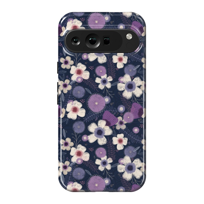 Pixel 9 Pro XL StrongFit Navy & Purple Floral by Noonday Design