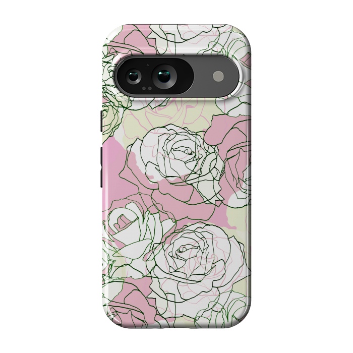 Pixel 9 StrongFit Pink beige line art roses by Oana 