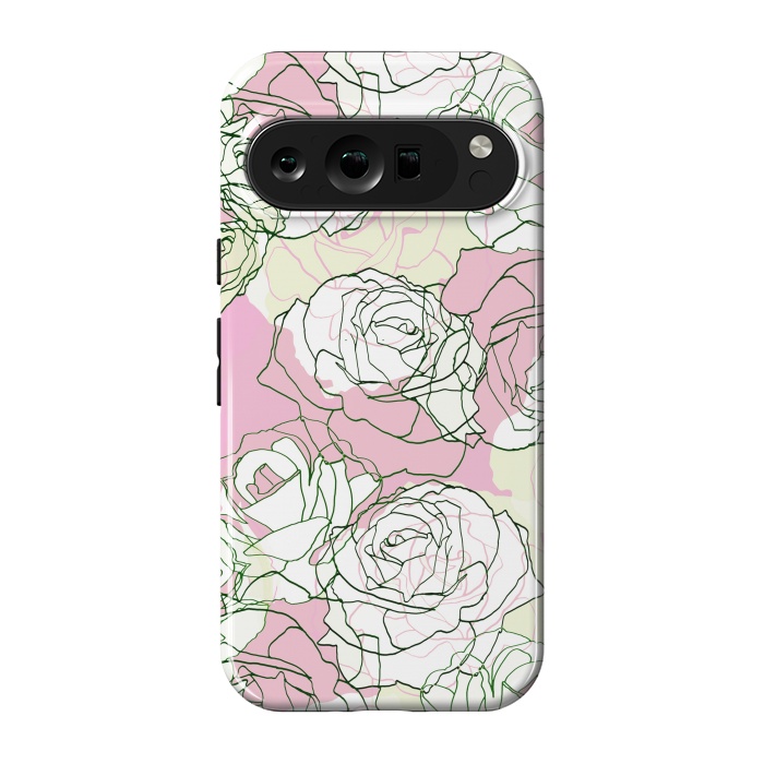 Pixel 9 pro StrongFit Pink beige line art roses by Oana 