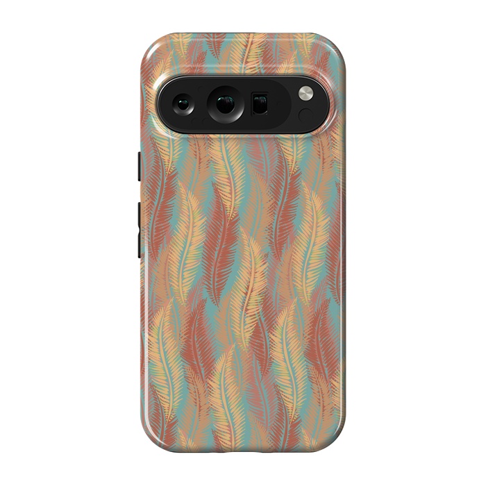 Pixel 9 pro StrongFit Feather Stripe - Coral & Turquoise by Lotti Brown