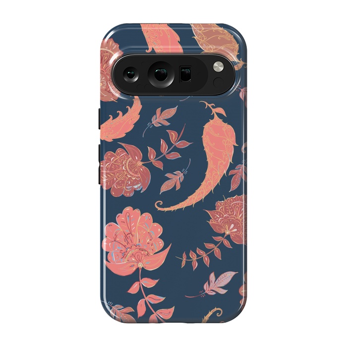 Pixel 9 pro StrongFit Paradise Pattern - Coral & Blue by Lotti Brown