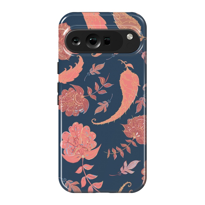 Pixel 9 Pro XL StrongFit Paradise Pattern - Coral & Blue by Lotti Brown