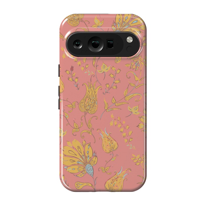 Pixel 9 pro StrongFit Paradise Floral - Coral & Yellow by Lotti Brown