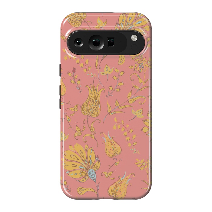 Pixel 9 Pro XL StrongFit Paradise Floral - Coral & Yellow by Lotti Brown