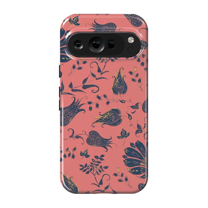 Pixel 9 pro StrongFit Paradise Florals - Coral & Blue by Lotti Brown