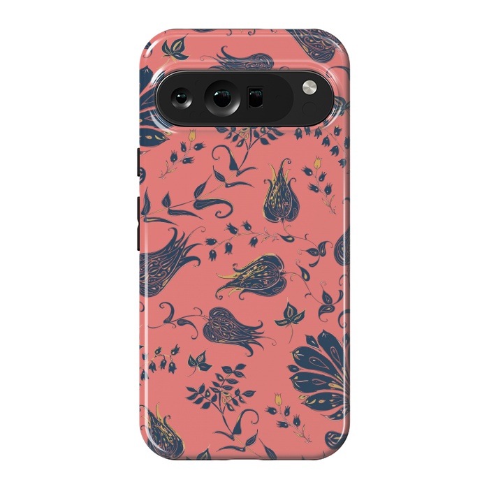 Pixel 9 Pro XL StrongFit Paradise Florals - Coral & Blue by Lotti Brown