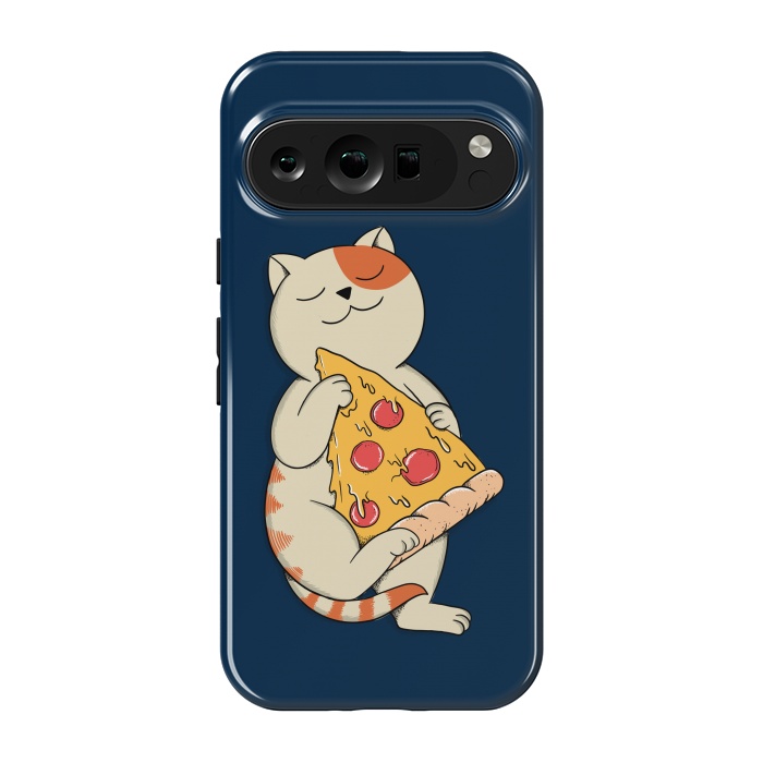 Pixel 9 pro StrongFit Cat and Pizza Blue by Coffee Man