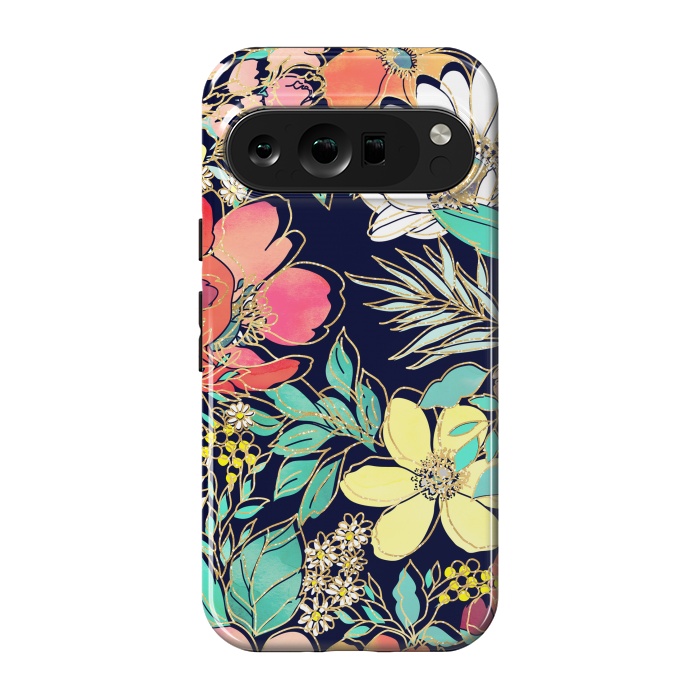 Pixel 9 pro StrongFit Cute girly pink floral golden strokes design by InovArts