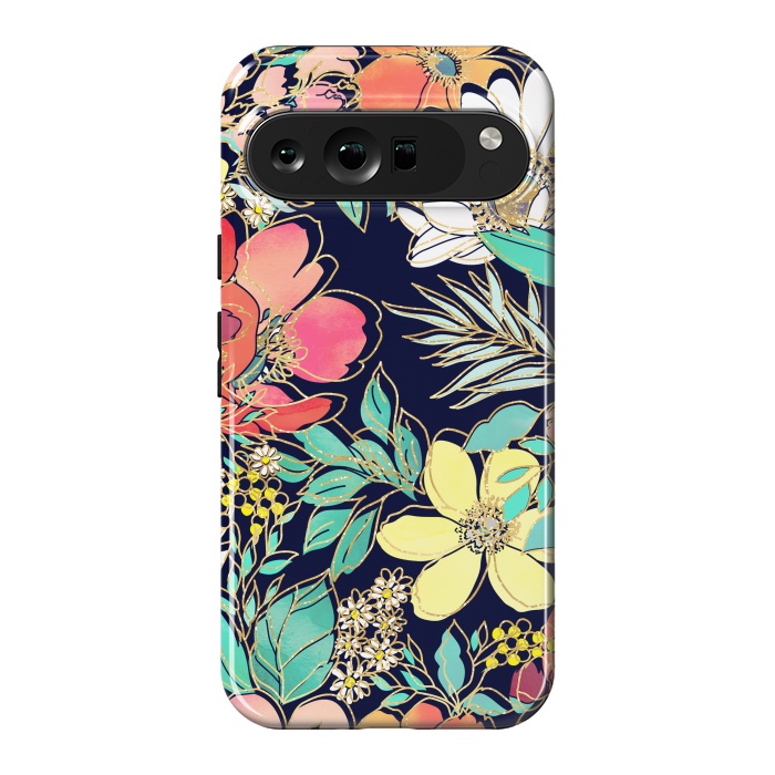 Pixel 9 Pro XL StrongFit Cute girly pink floral golden strokes design by InovArts