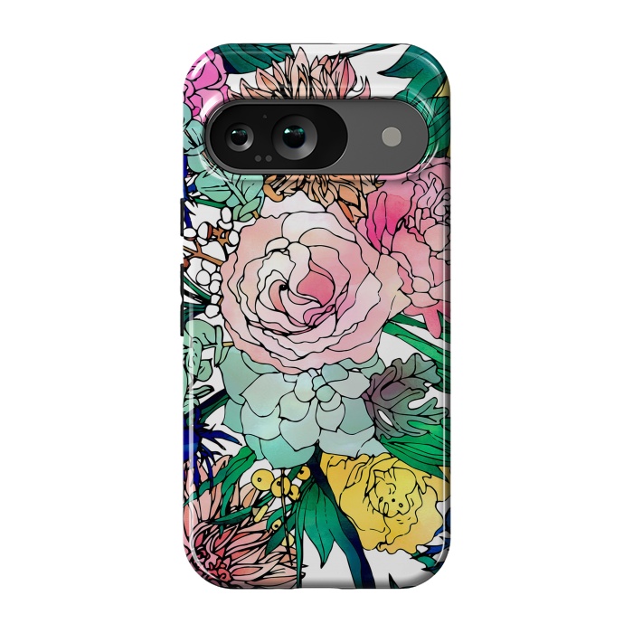 Pixel 9 StrongFit Stylish Colorful Watercolor Floral Pattern by InovArts