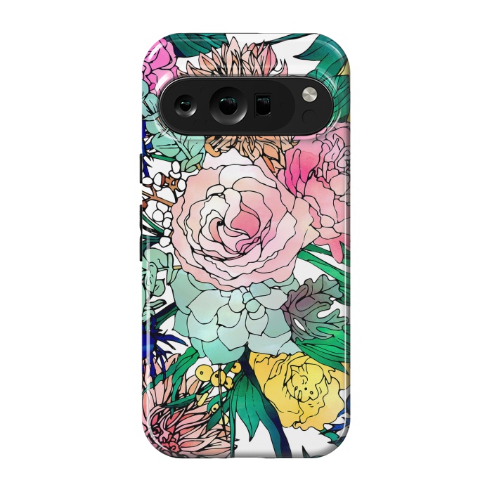 Pixel 9 pro StrongFit Stylish Colorful Watercolor Floral Pattern by InovArts