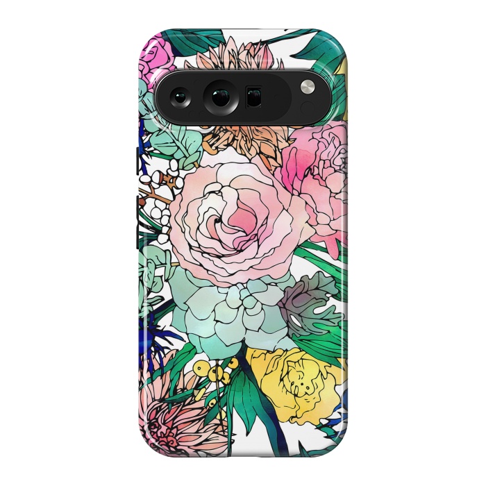 Pixel 9 Pro XL StrongFit Stylish Colorful Watercolor Floral Pattern by InovArts