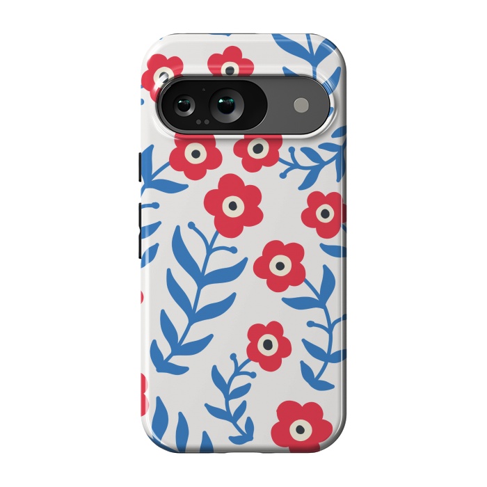 Pixel 9 StrongFit Red flowers and blue leaves by Winston