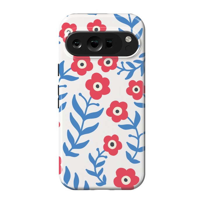 Pixel 9 pro StrongFit Red flowers and blue leaves by Winston