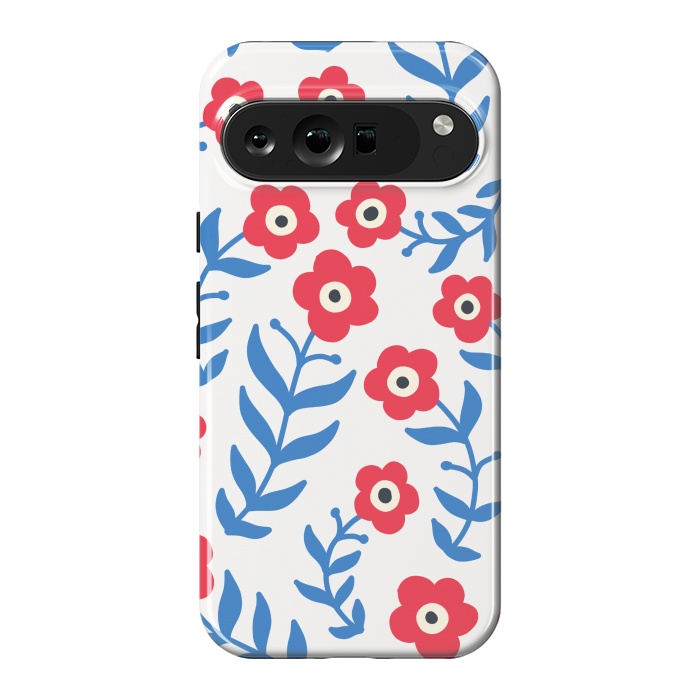 Pixel 9 Pro XL StrongFit Red flowers and blue leaves by Winston