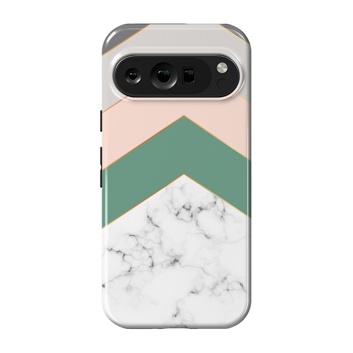 Pixel 9 pro StrongFit Green Rose and Gray Marble Geometric Design with gold lines by ArtsCase