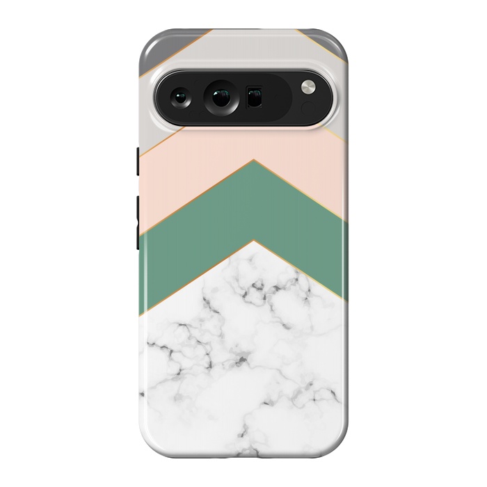 Pixel 9 Pro XL StrongFit Green Rose and Gray Marble Geometric Design with gold lines by ArtsCase