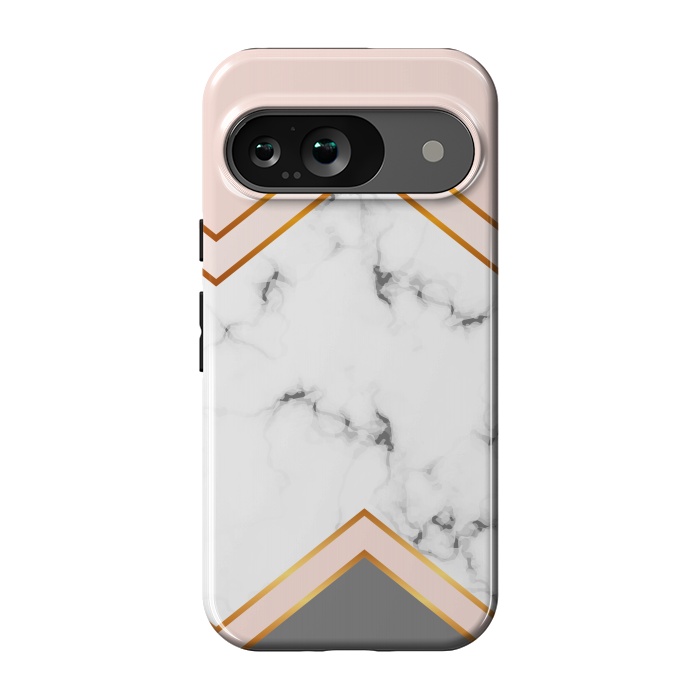 Pixel 9 StrongFit Marble with geomtric figures and gold lines by ArtsCase