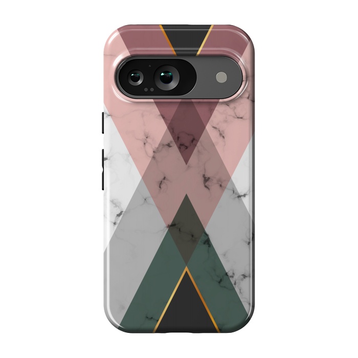 Pixel 9 StrongFit New Marble design with triangular figure and gold lines by ArtsCase