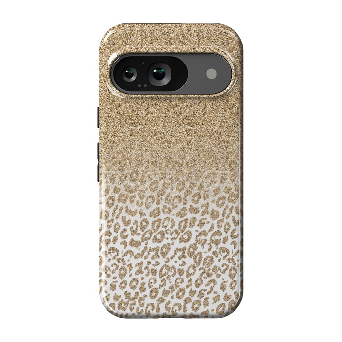 Pixel 9 StrongFit Trendy Gold Glitter and Leopard Print Gradient Design by InovArts