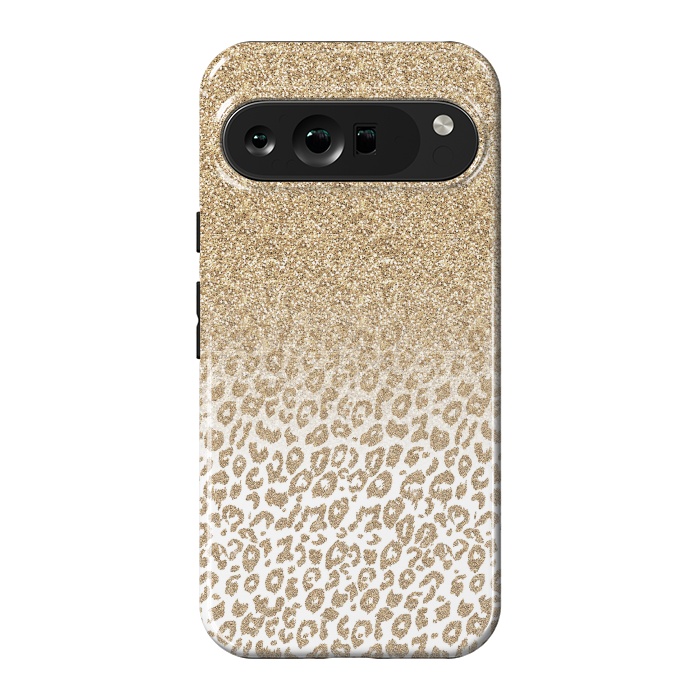 Pixel 9 Pro XL StrongFit Trendy Gold Glitter and Leopard Print Gradient Design by InovArts