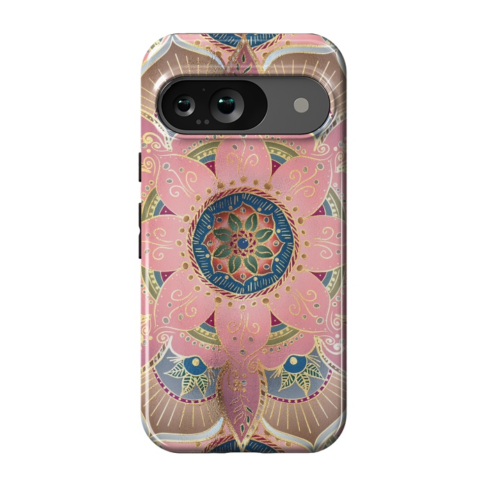 Pixel 9 StrongFit Trendy Metallic Gold and Pink Mandala Design by InovArts