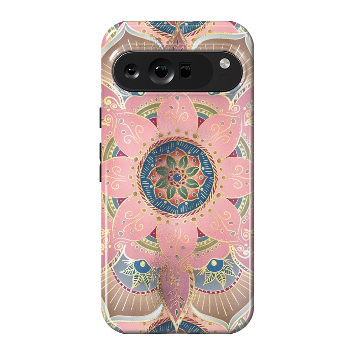 Pixel 9 Pro XL StrongFit Trendy Metallic Gold and Pink Mandala Design by InovArts