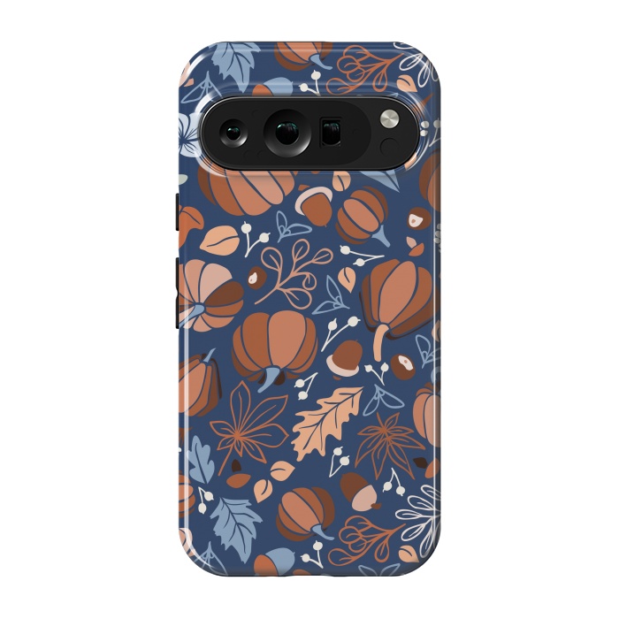 Pixel 9 pro StrongFit Fall Fruits in Navy and Orange by Paula Ohreen