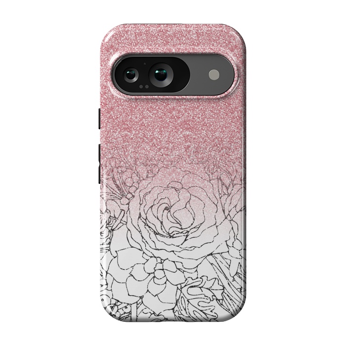 Pixel 9 StrongFit Elegant Floral Doodles Pink Gradient Glitter Image by InovArts