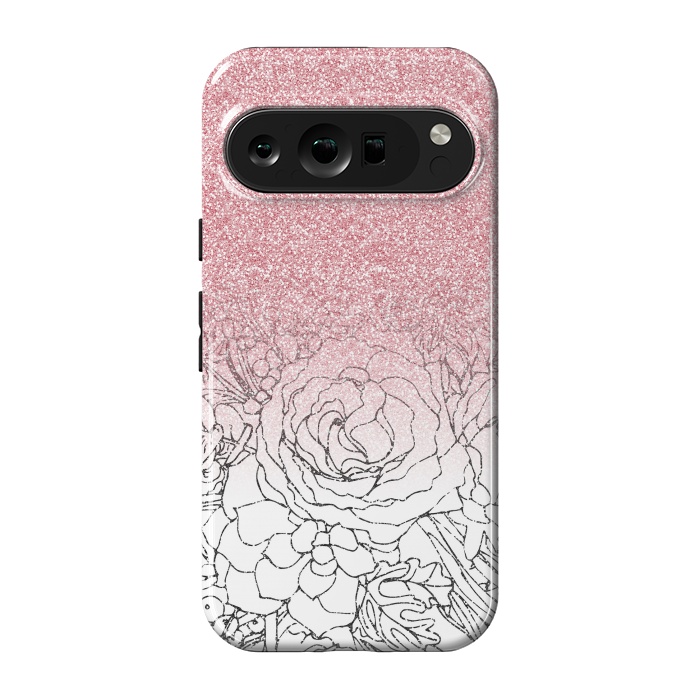 Pixel 9 pro StrongFit Elegant Floral Doodles Pink Gradient Glitter Image by InovArts