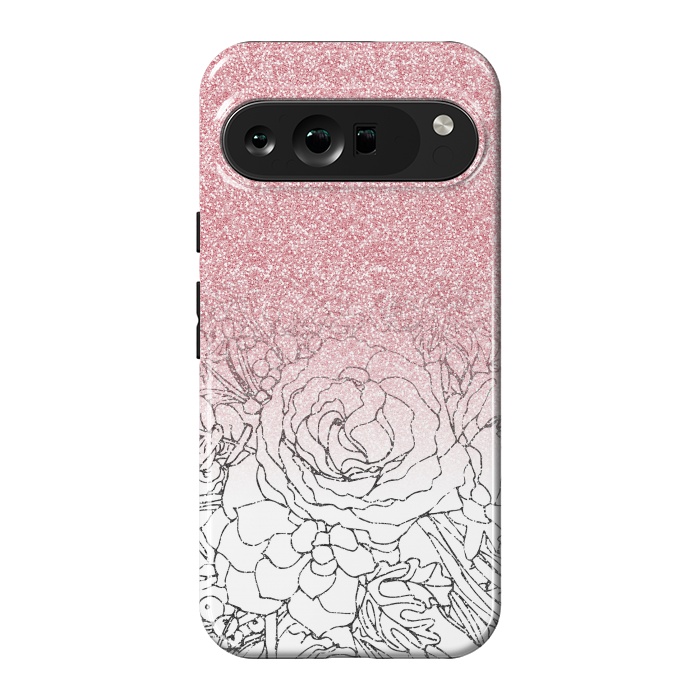 Pixel 9 Pro XL StrongFit Elegant Floral Doodles Pink Gradient Glitter Image by InovArts