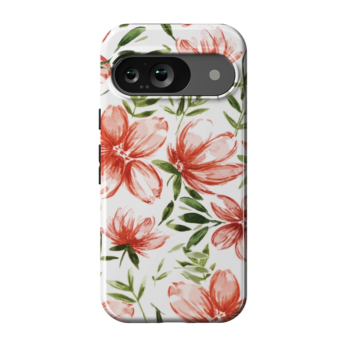 Pixel 9 StrongFit Red Watercolor Flowers by Bledi