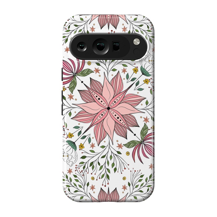 Pixel 9 pro StrongFit Cute Vintage Pink Floral Doodles Tile Art by InovArts