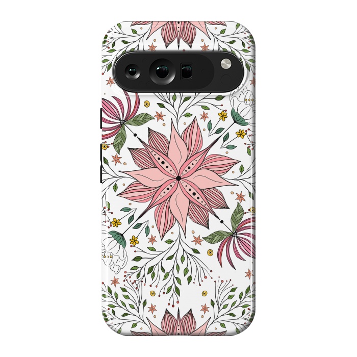 Pixel 9 Pro XL StrongFit Cute Vintage Pink Floral Doodles Tile Art by InovArts