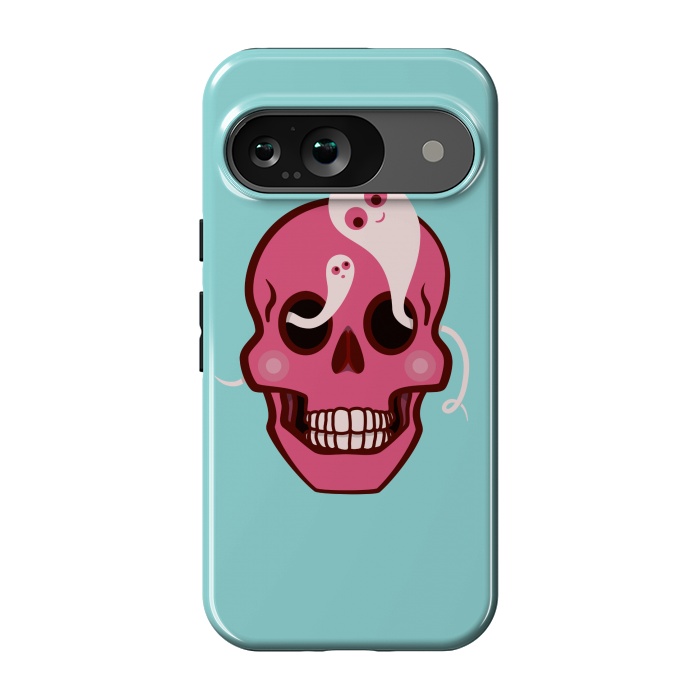 Pixel 9 StrongFit Cute Pink Skull With Spider And Ghosts In Eyes by Boriana Giormova