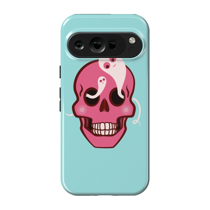 Pixel 9 pro StrongFit Cute Pink Skull With Spider And Ghosts In Eyes by Boriana Giormova