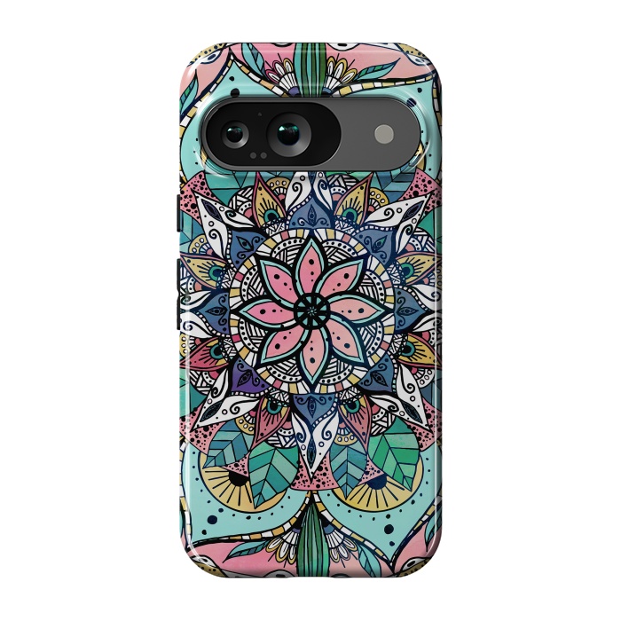 Pixel 9 StrongFit Bohemian Colorful Watercolor Floral Mandala by InovArts