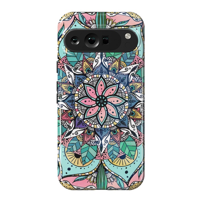 Pixel 9 Pro XL StrongFit Bohemian Colorful Watercolor Floral Mandala by InovArts