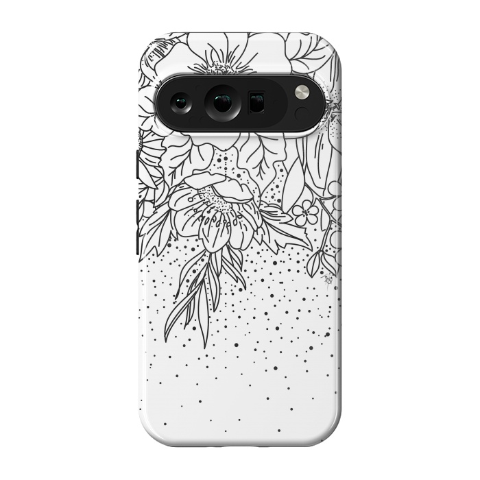 Pixel 9 pro StrongFit Cute Black White floral doodles and confetti design by InovArts