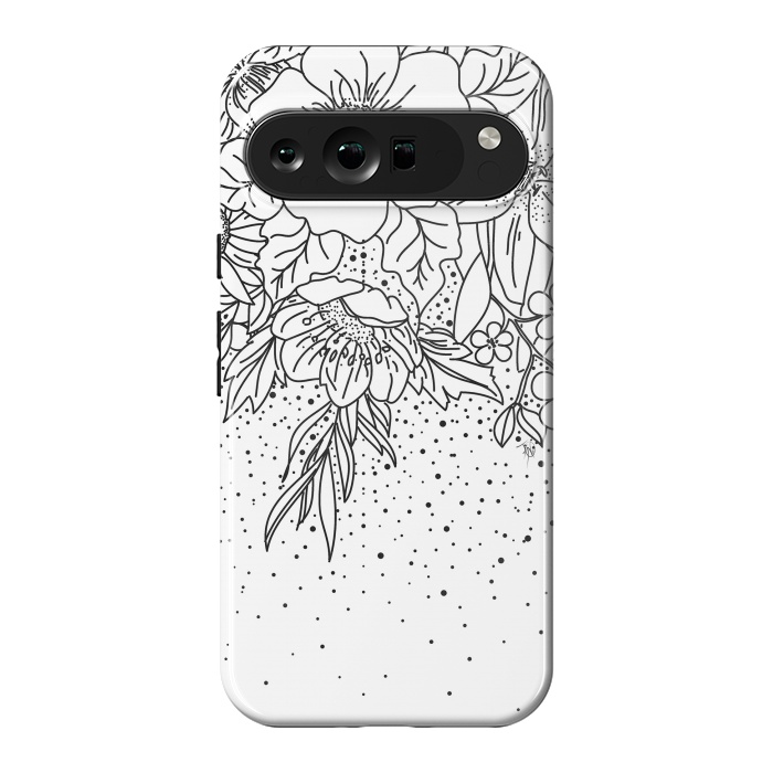 Pixel 9 Pro XL StrongFit Cute Black White floral doodles and confetti design by InovArts