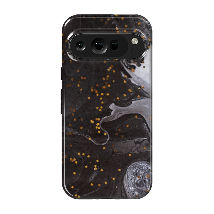 Pixel 9 pro StrongFit glitter marble black white by haroulita