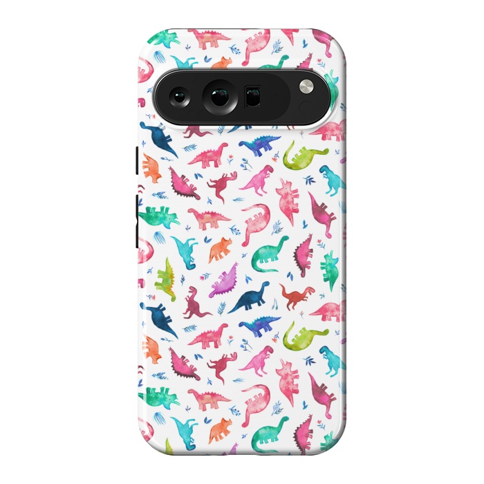 Pixel 9 Pro XL StrongFit Tiny Ditsy Watercolor Dinosaurs in Rainbow Colors by Micklyn Le Feuvre