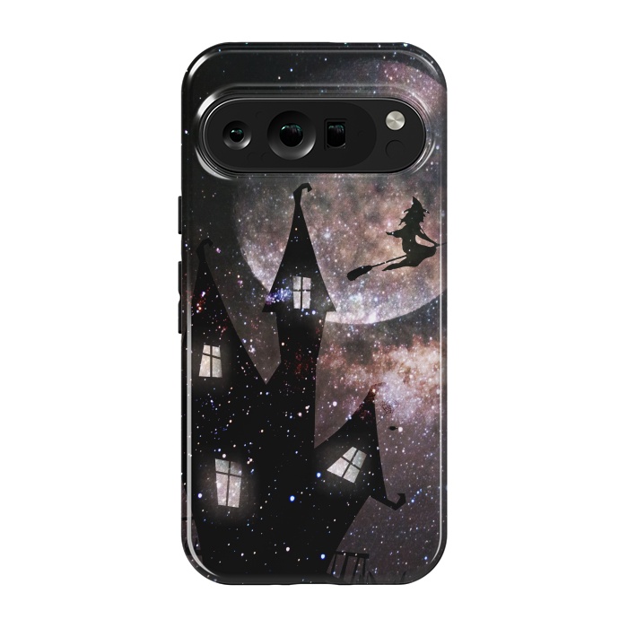 Pixel 9 pro StrongFit Flying witch and dark house at night by Oana 