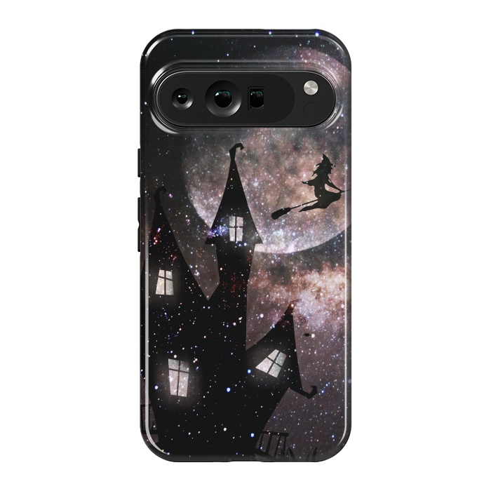 Pixel 9 Pro XL StrongFit Flying witch and dark house at night by Oana 