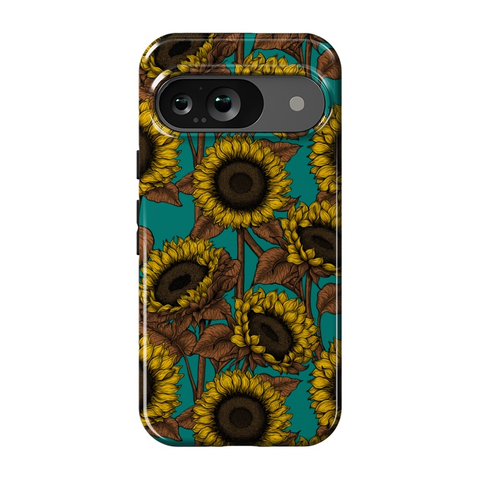 Pixel 9 StrongFit Sunflowers on turquoise by Katerina Kirilova