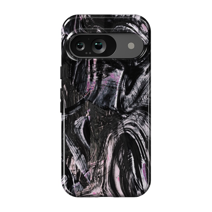 Pixel 9 StrongFit Brushed black pink ink marble by Oana 