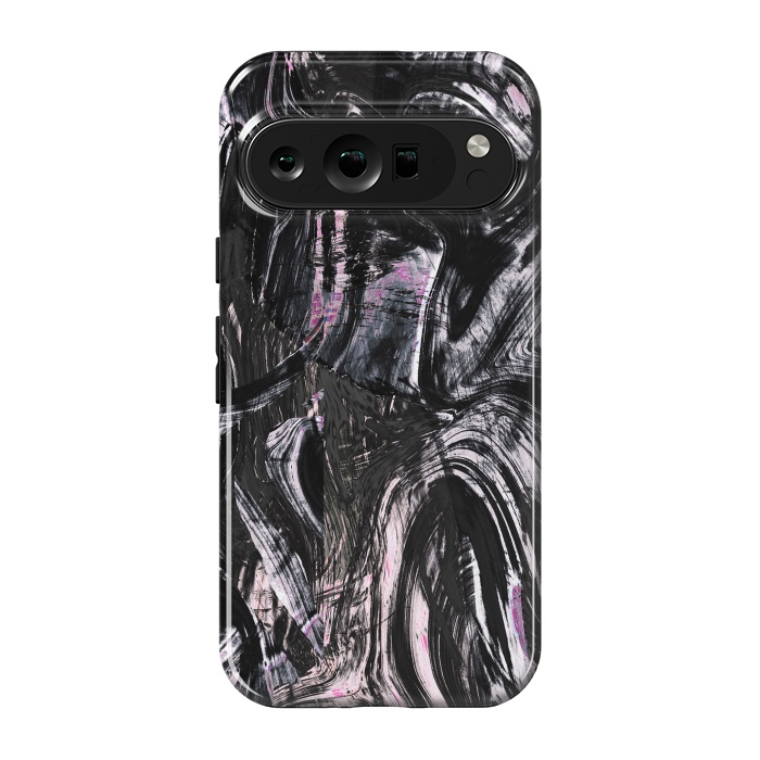 Pixel 9 pro StrongFit Brushed black pink ink marble by Oana 