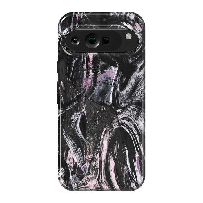 Pixel 9 Pro XL StrongFit Brushed black pink ink marble by Oana 