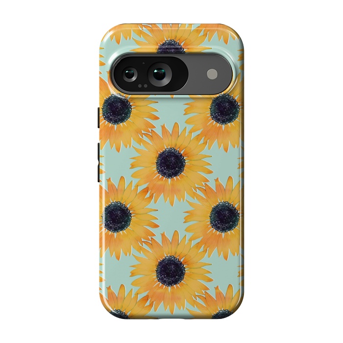 Pixel 9 StrongFit Pretty Hand Drawn Yellow Sunflowers Paint Pattern by InovArts