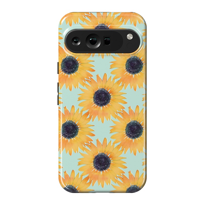 Pixel 9 Pro XL StrongFit Pretty Hand Drawn Yellow Sunflowers Paint Pattern by InovArts